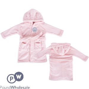 Hugs & Kisses Soft Flannel Pink Baby Hooded Robe