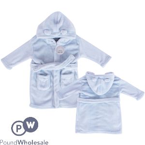 Hugs & Kisses Soft Flannel Blue Baby Hooded Robe