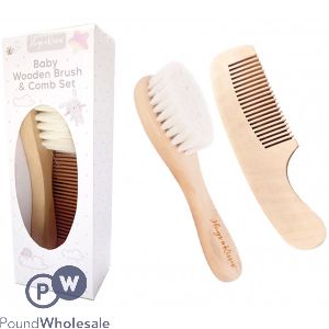 HUGS &amp; KISSES BABY WOODEN BRUSH &amp; COMB SET