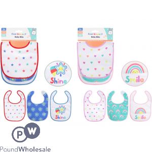 First Steps Animal Baby Bib 3 Pack Assorted
