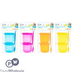 First Steps Baby Food Storage Pots &amp; Spoon 3pc Assorted Colours