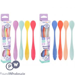 First Steps Long Handle Baby Weaning Spoons 18cm 4 Pack Assorted Colours