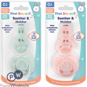 First Steps 0m+ Baby Soother & Holder Set Assorted Colours