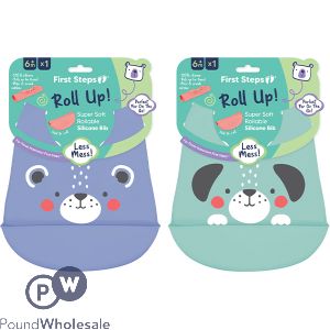 First Steps Dog Print Silicone Feeding Baby Bib Assorted