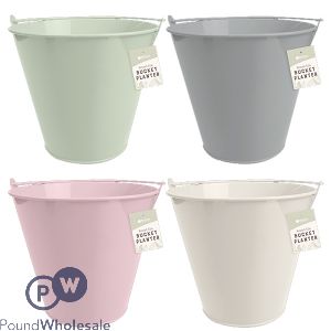 ROWAN ROUND TIN BUCKET PLANTER 15CM X 16.5CM ASSORTED COLOURS