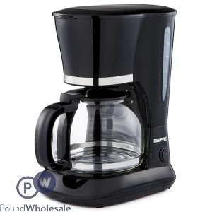 Geepas 800W Black Filter Coffee Machine with Glass Carafe 1.5L