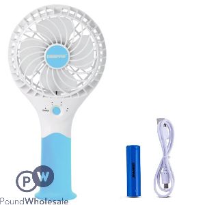 Geepas Blue 3-Speed Rechargeable Handheld Electric Fan