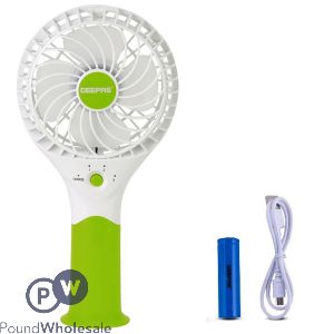 Geepas Green 3-speed Rechargeable Handheld Electric Fan