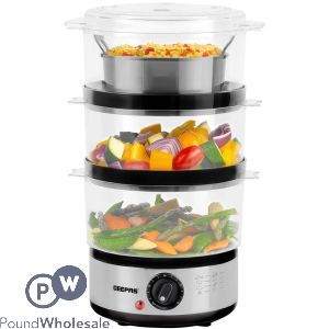 Geepas 400W Stainless Steel 3-Tier Electric Food Steamer 7.2L