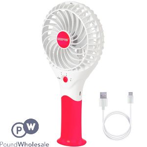 Geepas 3-speed Rechargeable Usb Portable Mini Hand Fan Pink