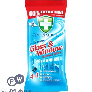 Green Shield Glass & Window Wipes 70pk - Wilsons - Import