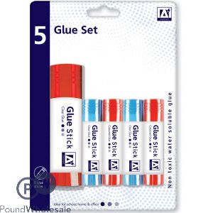 A* STATIONERY CLEAR &amp; COLOURED GLUE SET 5 PACK