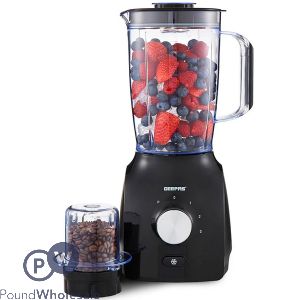 Geepas Black 600W 2-in-1 Electric Food Blender 1.8L & Coffee Grinder 0.3L