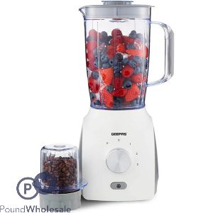 Geepas White 600W 2-in-1 Electric Food Blender 1.8L & Coffee Grinder 0.3L