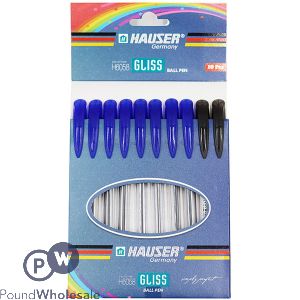 HAUSER GLISS BLACK &amp; BLUE PREMIUM BALL PENS 10 PACK