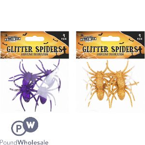 Halloween Ghoulish Decoration Glitter Spiders 6.5cm 4 Pack Assorted Colours