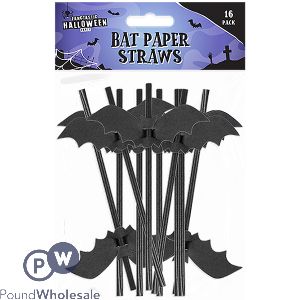 HALLOWEEN BAT PAPER STRAWS 16 PACK