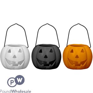 Halloween Pumpkin Tealight Holder With Handle 10cm Assorted Colours