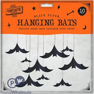 Halloween Assorted Size Twine Black Paper Hanging Bats 5m 10 Pack