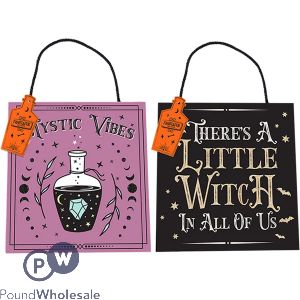 Halloween Spooky Witch Hanging Plaque 18cm X 17cm Assorted