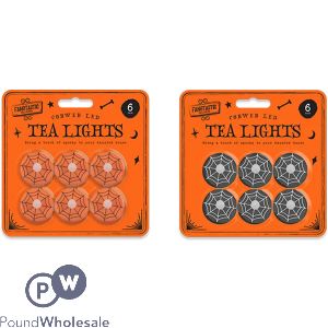 Halloween Cobweb Led Tea Lights 6 Pack Assorted Colours