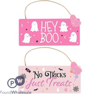 Halloween Pink Hanging Sign 11cm X 25cm