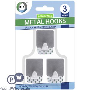 Did Small Removable Self-adhesive Metal Hooks 3 Pack