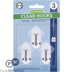 Did 25mm Multipurpose Self-adhesive Clear Hooks 3 Pack