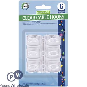 Did 22mm X 28mm Self-adhesive Removable Clear Cable Hooks 6 Pack