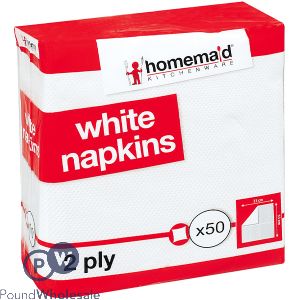 HOMEMAID KITCHENWARE 2-PLY WHITE NAPKINS 50 PACK