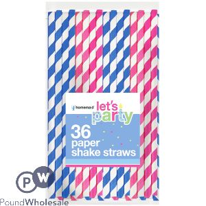 Homemaid Let's Party Assorted Striped Shake Paper Straws 36 Pack