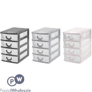 Four Tier Mini Drawer Storage Tower 13.8cm Assorted Colours