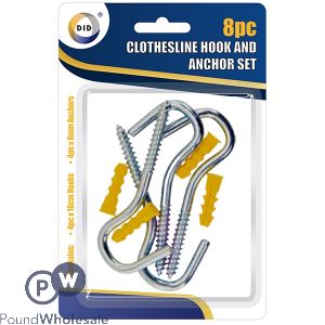 DID CLOTHESLINE HOOK & ANCHOR SET 8PC