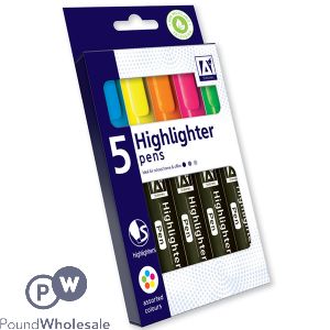 HIGHLIGHTER PENS ASSORTED COLOURS 5 PACK