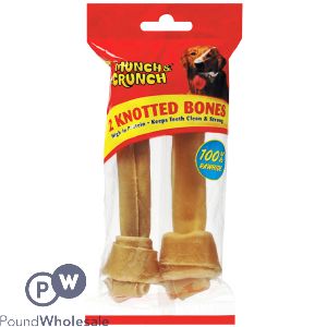 MUNCH &amp; CRUNCH RAWHIDE KNOTTED BONES 6&quot; 2 PACK