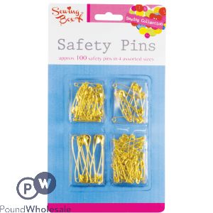 SEWING BOX GOLD SAFETY PINS ASSORTED SIZES 100PC