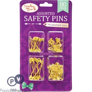 Sewing Box Gold Safety Pins Assorted Sizes 80pc