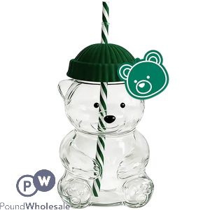 Cooke & Miller Plastic Green Bear Drinking Cup With Straw 500ml