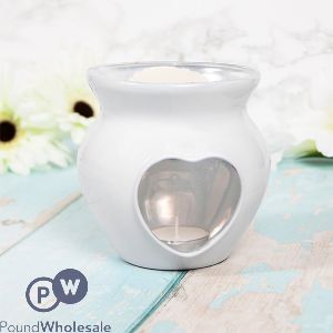 LEONARDO DESIRE AROMA HEART BOROSILICATE WHITE WAX OIL LUSTRE WARMER