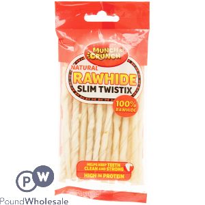 MUNCH &amp; CRUNCH NATURAL RAWHIDE SLIM TWISTIX DOG TREATS 80G