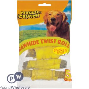 MUNCH &amp; CRUNCH RAWHIDE TWIST ROLL CHICKEN FLAVOUR 5 PACK