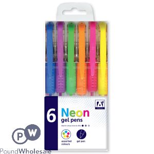 Neon Gel Pens Assorted Colours 6 Pack