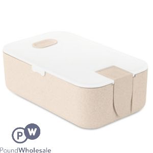 WHEAT STRAW PP WHITE &amp; BEIGE LUNCH BOX WITH PHONE STAND