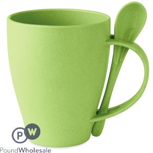 BAMBOO PP GREEN COFFEE MUG WITH SPOON 300ML