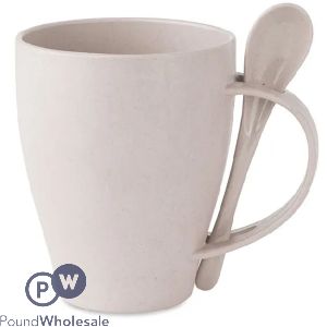 BAMBOO PP WHITE COFFEE MUG WITH SPOON 300ML