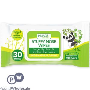 NUAGE NATURALS BAMBOO FIBRE STUFFY NOSE WIPES 30 PACK