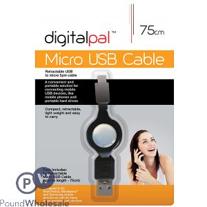 DIGITAL PAL RETRACTABLE MICRO USB CABLE 75CM