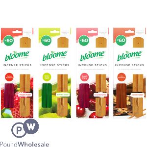 BLOOME INCENSE STICKS WITH HOLDER 60 PACK ASSORTED