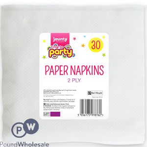 JAUNTY PARTYWARE 2-PLY WHITE PAPER NAPKINS 30 PACK