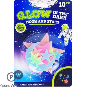 Assorted Colour Glow In The Dark Moon & Stars 10pc